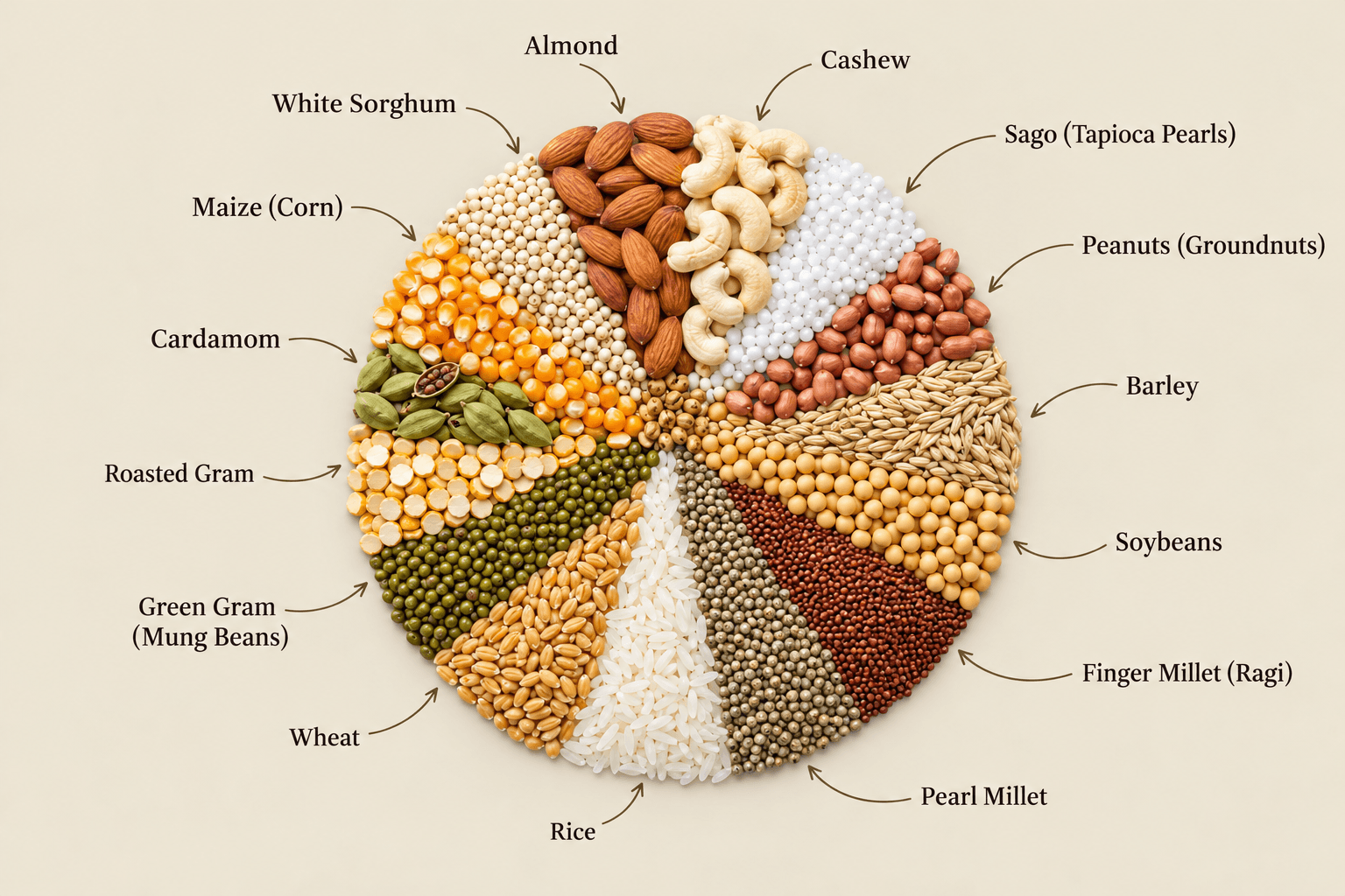 Nutri Blend ingredient breakdown — 15 grains, millets, pulses, nuts and spices